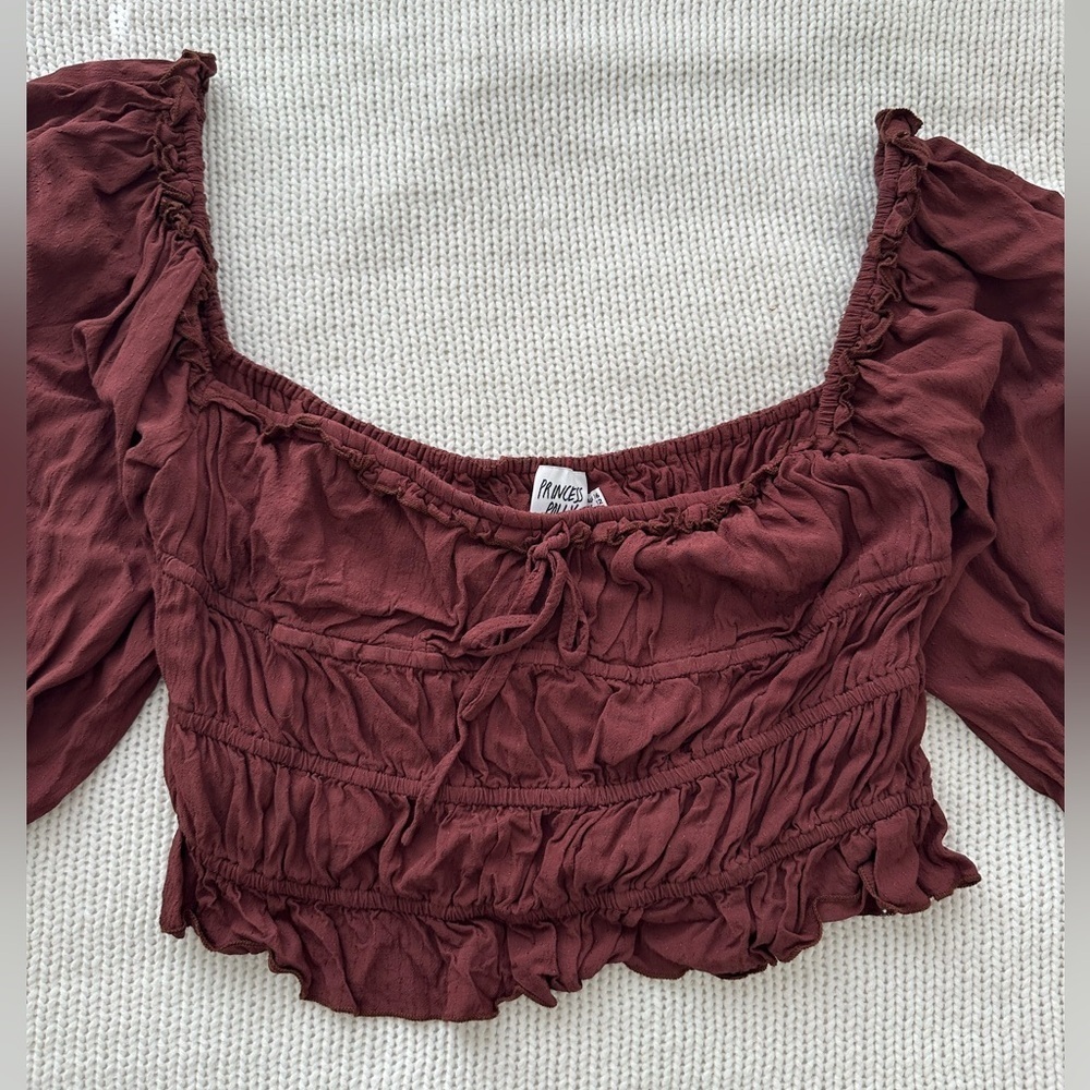Princess Polly Burgundy Puff Sleeve Top Size 12 - Picture 2 of 7